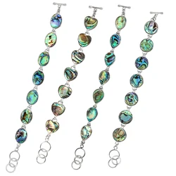 TUMBEELLUWA Natural Abalone Shell Bracelet Multiple Shapes Unique Stripes Inlay 18KGP Connector Charms Beach Style Women Jewelry