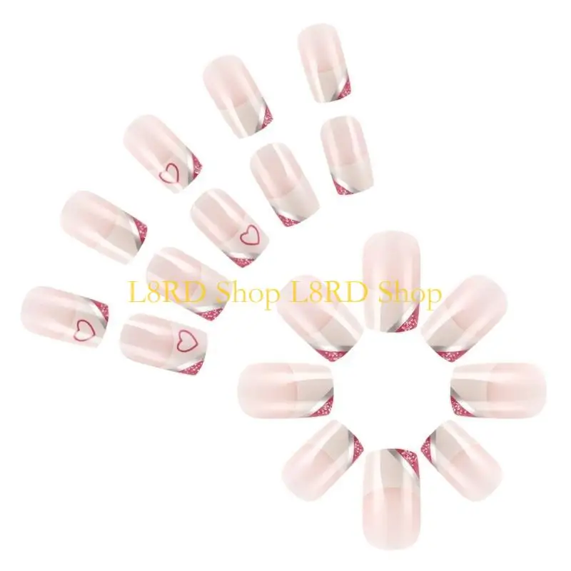 L8RD 24 Pcs Valentines Day Press On French Tip on Short False
