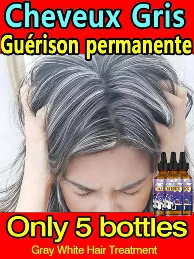 Anti cabelo cinzento soro tratamento remédio, branco escurecimento, reparação de cor natural, nutritivo cabelo cuidados produtos, branco para preto