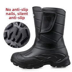 Winter Men's Rain Boots Waterproof Casual Cotton Boots Outdoor Non Slip Fishing Boot Plush Warm Cotton Rain Boots for Men Botas