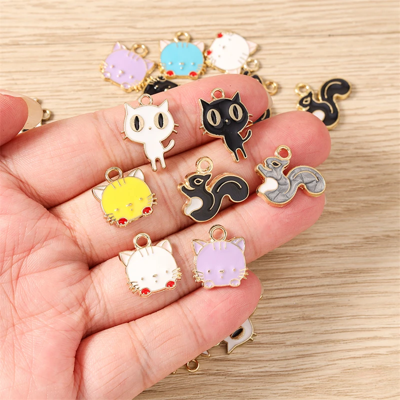 10 Stück Cartoon-Mix Emaille-Tieranhänger Katze für die Herstellung von Ohrringen, Halsketten, Armbändern, DIY-Bastelarbeiten, Schmuckzubehör – Detail 1