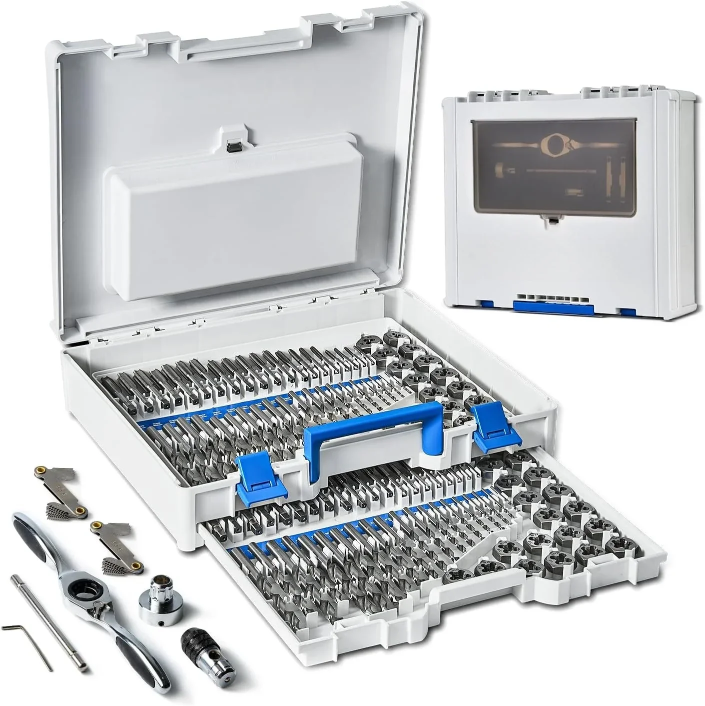 

[Hot Sale, Limited Stock!]127pcs SAE/Metric Tap and Die Set, Ratcheting SAE Metric TAP and Die Set Standard with Drill Bit Combo