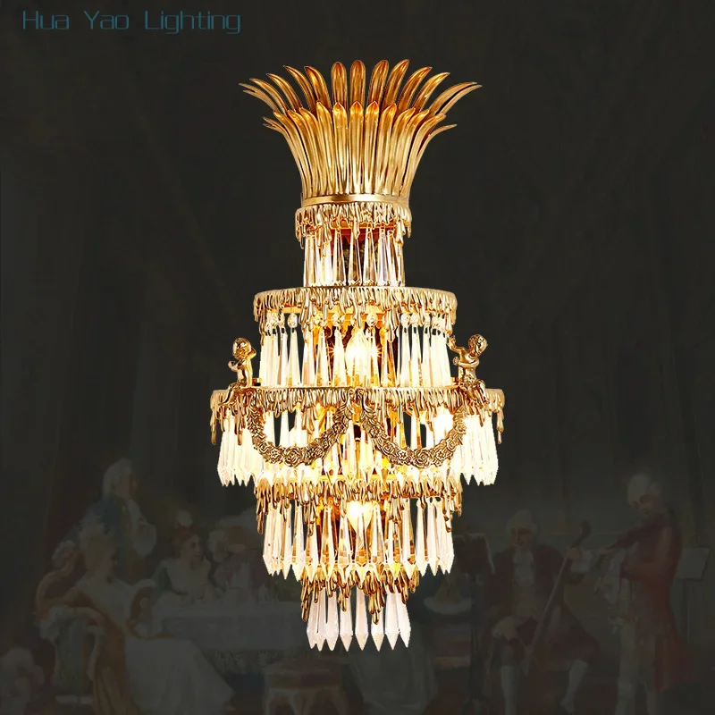 

European Luxury Villa Living Dining Room Brass Crystal Wall Lamp European Hotel Banquet Hall Bedroom Copper Wall Light