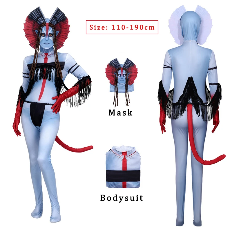 Avatar: Fogo e Cinzas Cosplay Pandora Varang Na'vi Tribal Fantasia de Avatar Macacão com Cauda, ​​Máscara e Roupa para Festas, Halloween, Carnaval e Roleplay