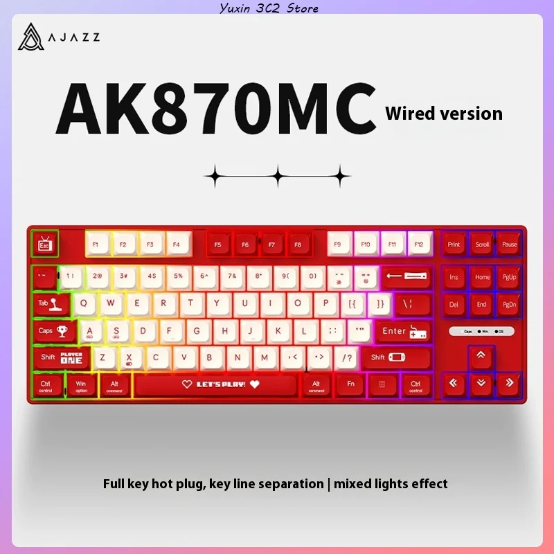 

Ajazz Ak870mc 87 Keys Wired Mechanical Gaming Keyboard 75% Layout Hot Swap Tea Axis Red Axis Keyboards For Laptop Desktop Pc