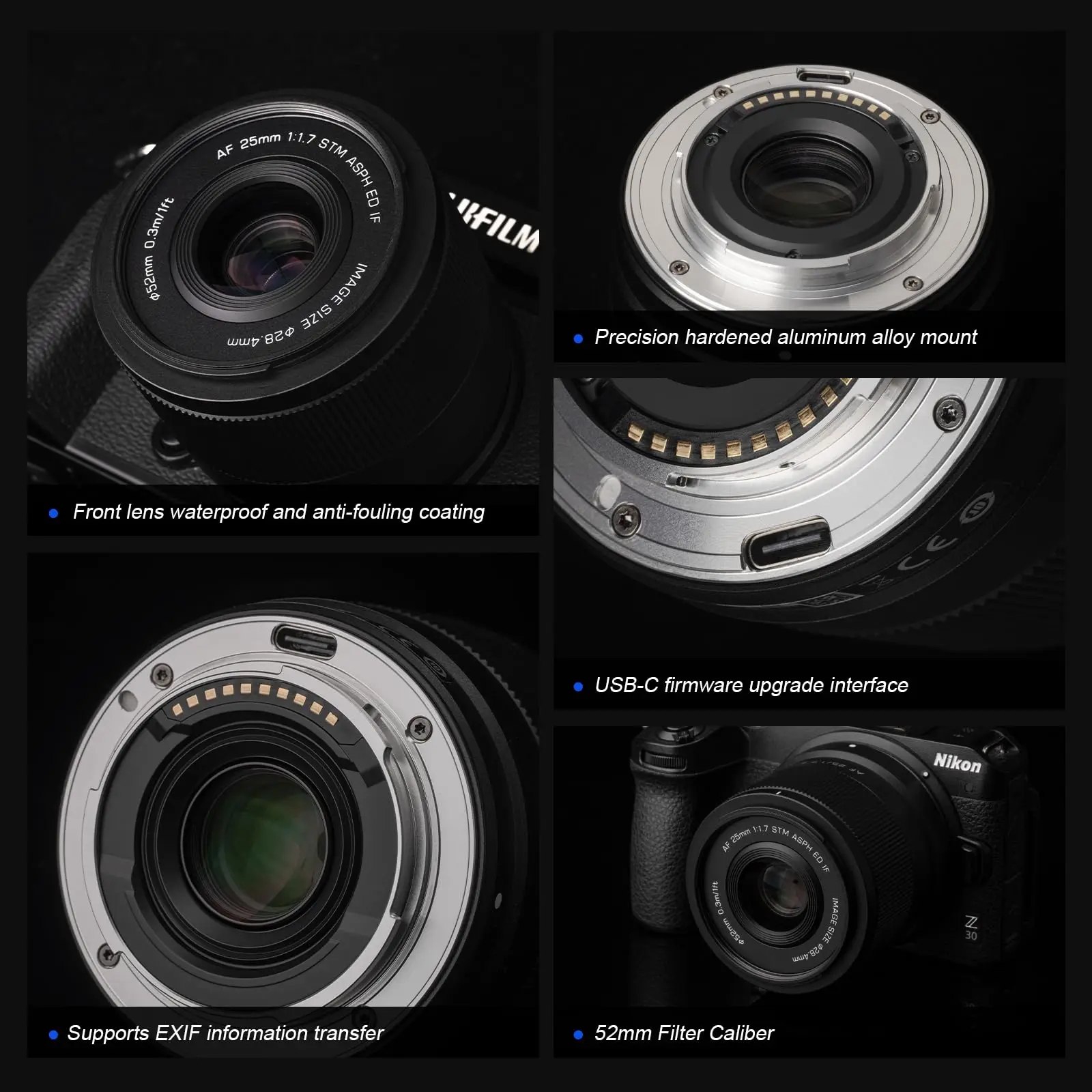 빌트록스 25mm F1.7 에어 오토 포커스 APS-C 프라임 렌즈 (소니 zve10 II, a7iv, 후지 xm5, X-T5, X-T30 II, 니콘 Z 마운…