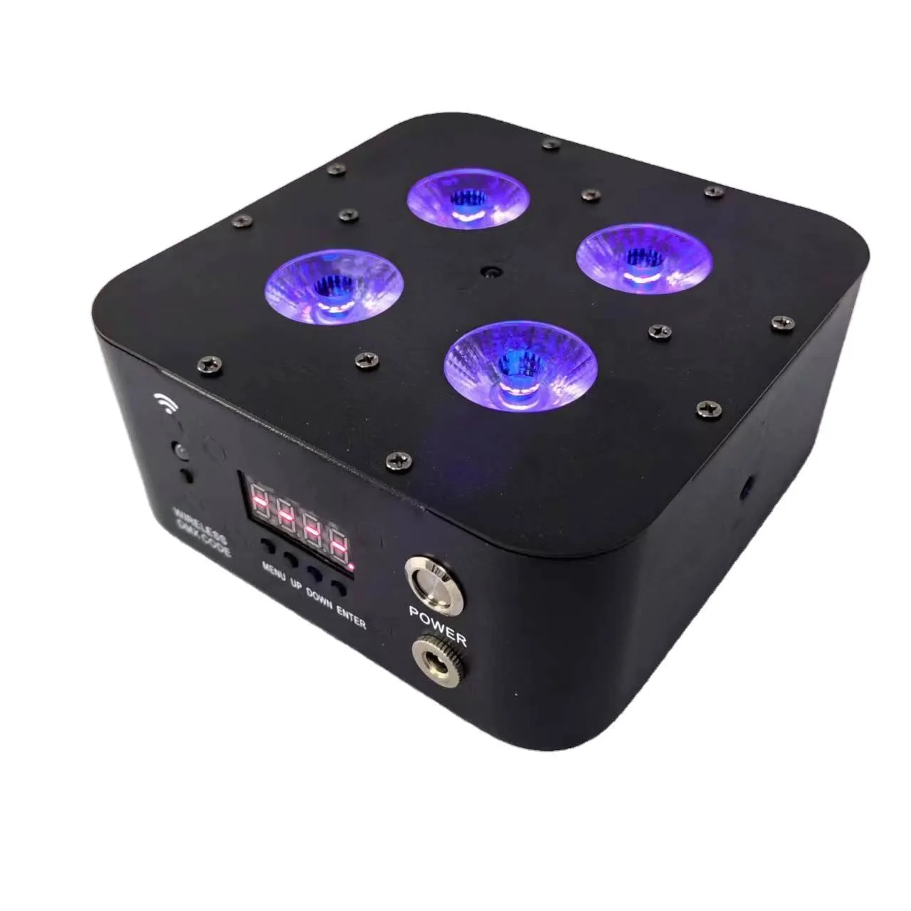 Luz LED RGBWA UV 6 en 1 de 4x18W con batería para almacén, luces elevadoras recargables inalámbricas DMX512 para fiestas de boda, haz de luz blanca