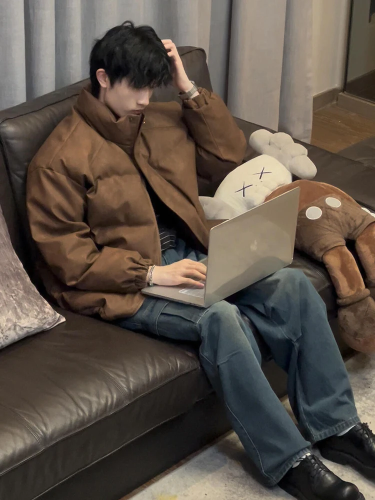 

Мужская утепленная куртка с воротником-стойкой из искусственной кожи и хлопка, винтажный стиль, теплая зимняя молодежная модель