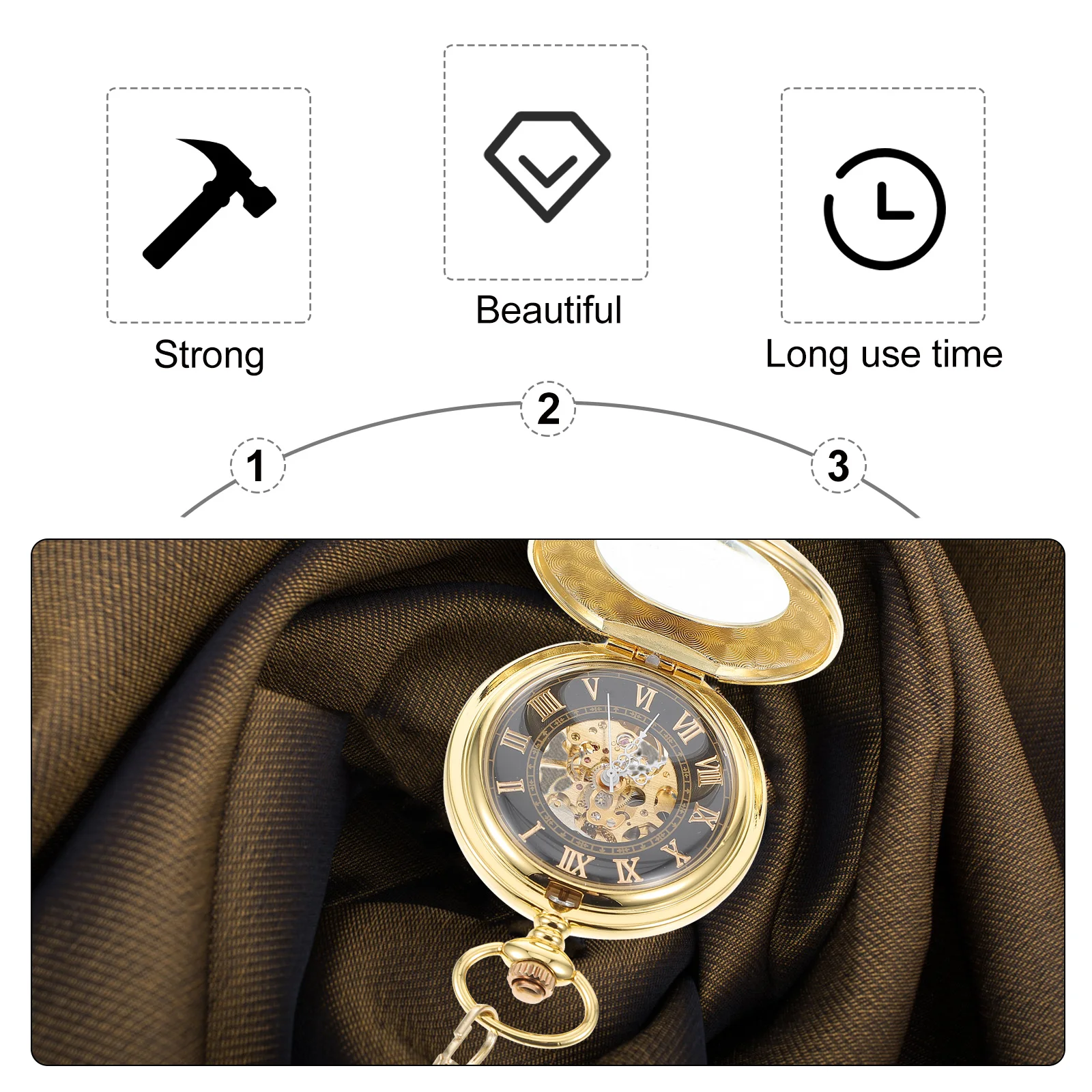 Mechanical Pocket Watch Vintage Zinc Alloy Roman Numerals Clock Necklace for Men Steampunk Lightweight Gift Birthday
