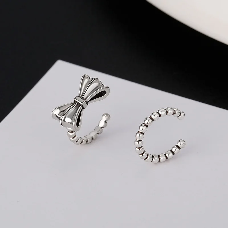 

VENTFILLE 925 Sterling Silver Bow Knot Ear Clip for Women Girl Bead Retro Trend Sweet Jewelry Gift Dropshipping