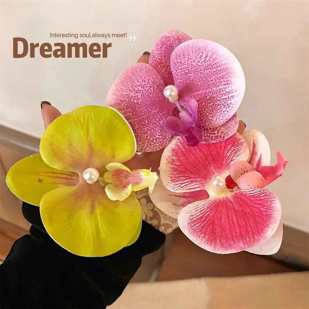 

Тканевая заколка для волос с цветком и жемчугом в корейском стиле, заколка с цветком орхидеи, бабочка, орхидея, заколка для волос в богемном стиле для девочек