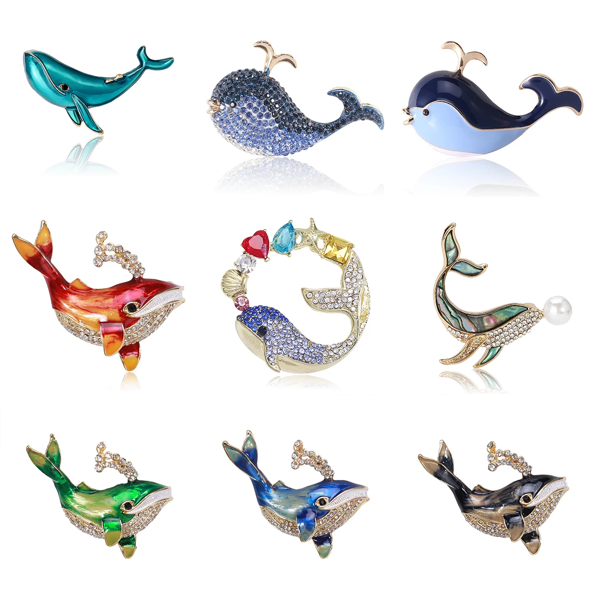 Enamel Rhinestone Whale Brooches for Women Unisex Animal Pins Multi-color Available Casual Party Accessories Gifts