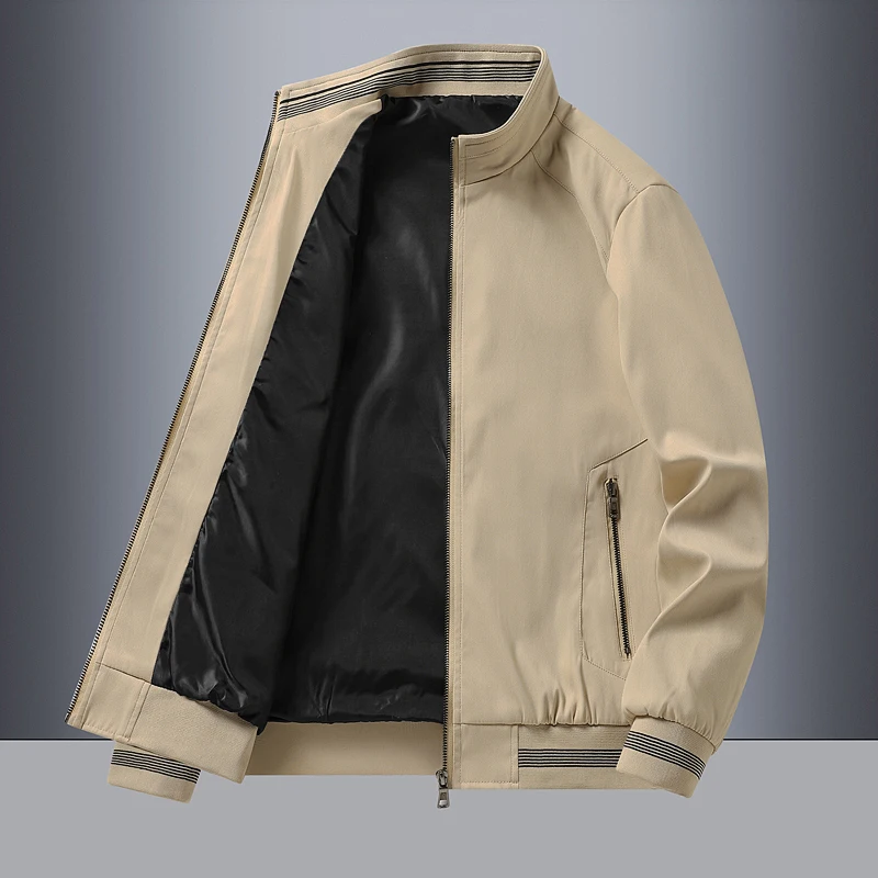 

Men's Business Casual Jacket Solid Color Baseball Jacket Casual Outerwear for Spring and Autumn Lightweight Style V-Neck Jacket