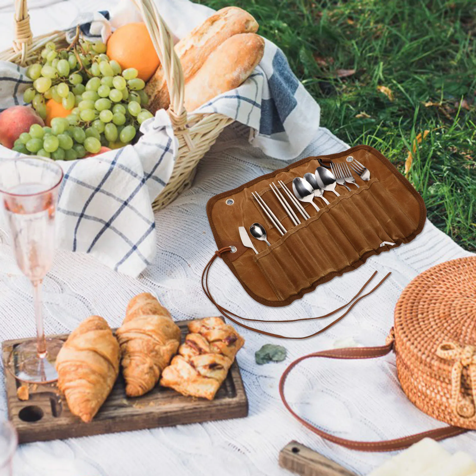 

Cutlery Storage Bag Camping Cooking Utensils Fork Roll Kitchen Stainless Steel Tableware