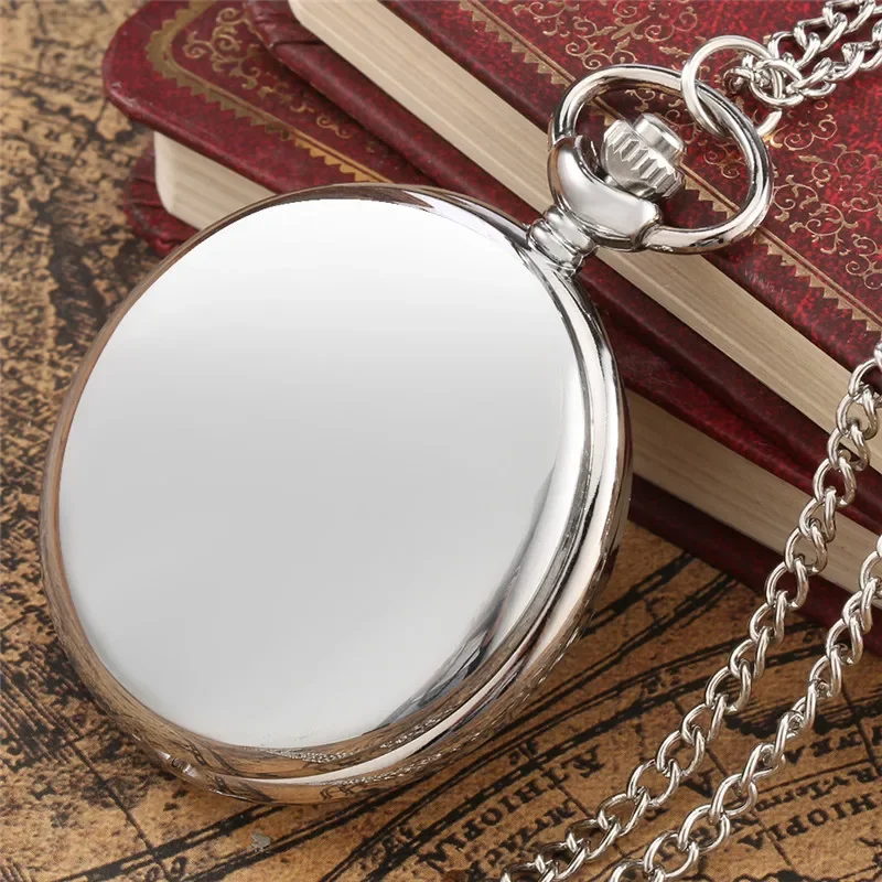 Silver Smooth Case Roman Number Display Quartz Analog Pocket Watch for Men Women Necklace Sweater Chain Reloj De Bolsillo Gift