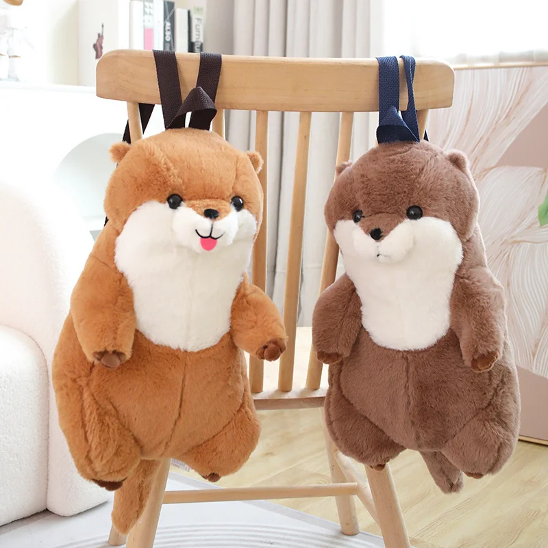 

Hot Simulation Otter Backpack Plush Toys Soft Stuffed Cartoon Doll Lutra Animal Toy Creative Gift For Boys Girls