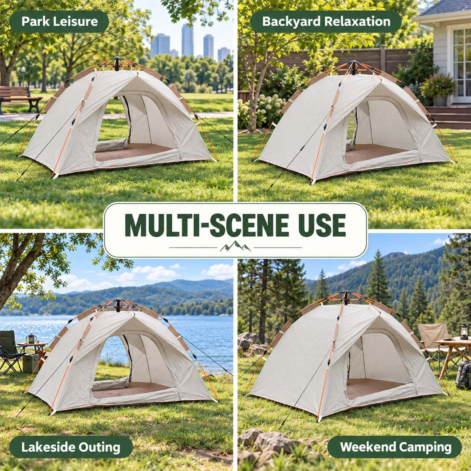 Pop Up Camping Tent, Instant Setup 2 Doors Automatic Tent with Top Lamp Hook and Carry Bag
