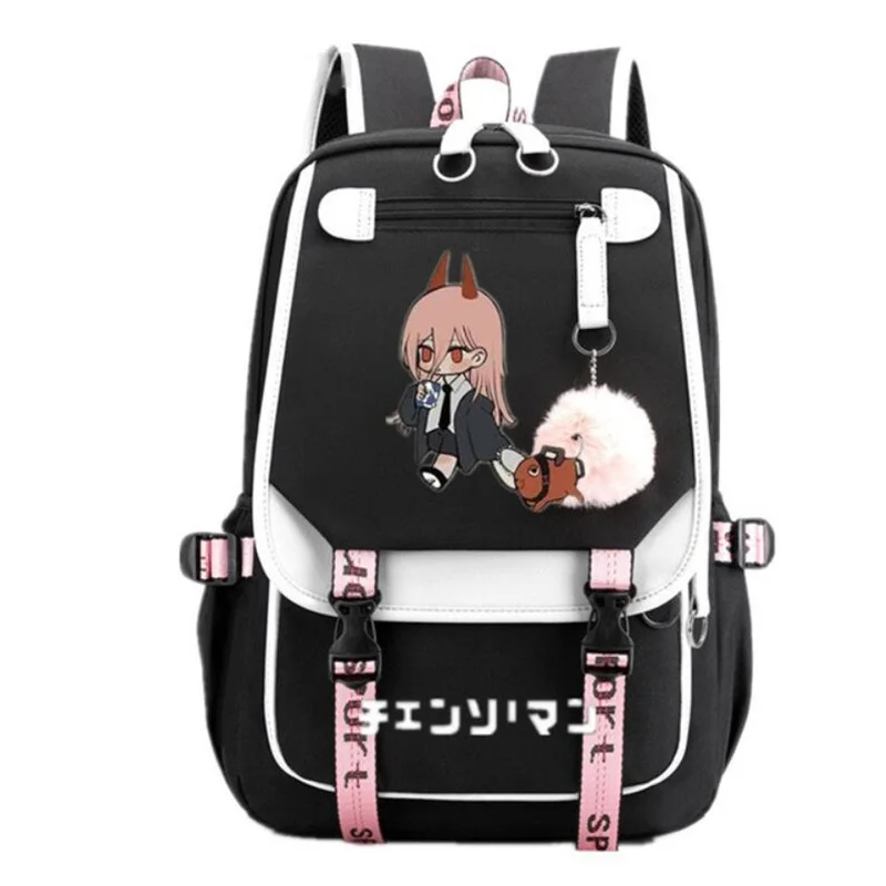 Anime Chainsaw Man Power Backpack Teenarges Schoolbag Men Women Color Blocking USB Laptop Rucksack Travel Shoulder Outdoor Bags