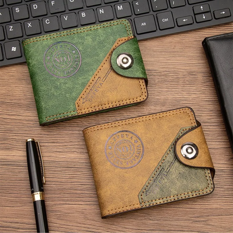 Vintage Herren-Geldbörse aus gespleißtem PVC-Leder mit Magnetverschluss, kurzer Bifold-Geldbeutel mit Kartenfächern, Ausweisfenster und Bargeldfach – Detail 6