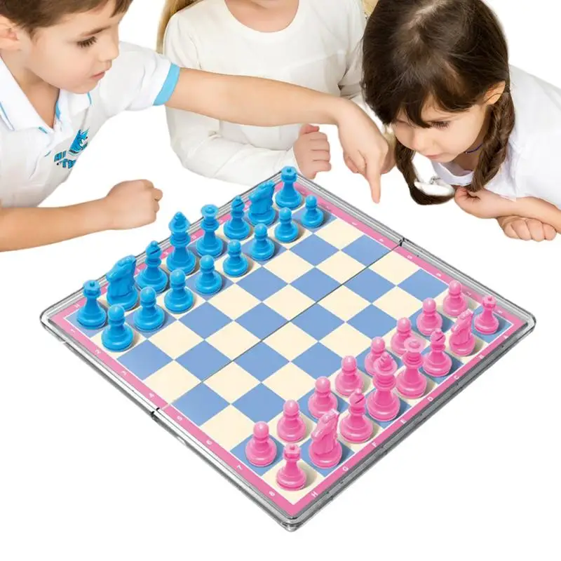 Chess Set Magnetic Folding Crystal Chess Board Magnet Chess Game 5.91 Inches Family Games Educational Toys Chess Pieces Puzzle