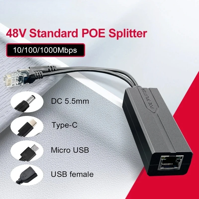 

1PCS MicroUSB POE Splitter 48V to 5V Power Module Gigabit Fast Ethernet LAN to Android Plug