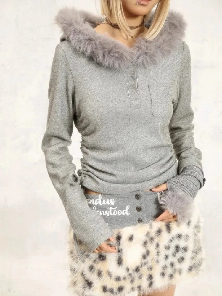 الكورية الحلو الرباط الخصر النحيف البلوز بسيط هوديي بلوزات 2025 ربيع الخريف جديد Vintage القمم Mujer سوداديراس