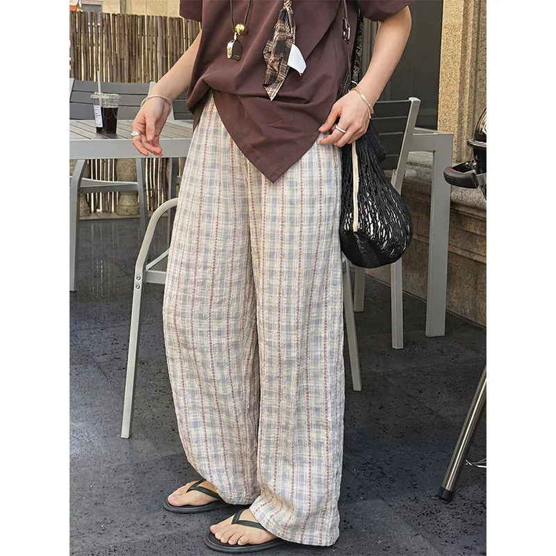 Girls' Floral Plaid Cotton Yarn Pajama Pants Women's Summer New High-end Casual Home Pants