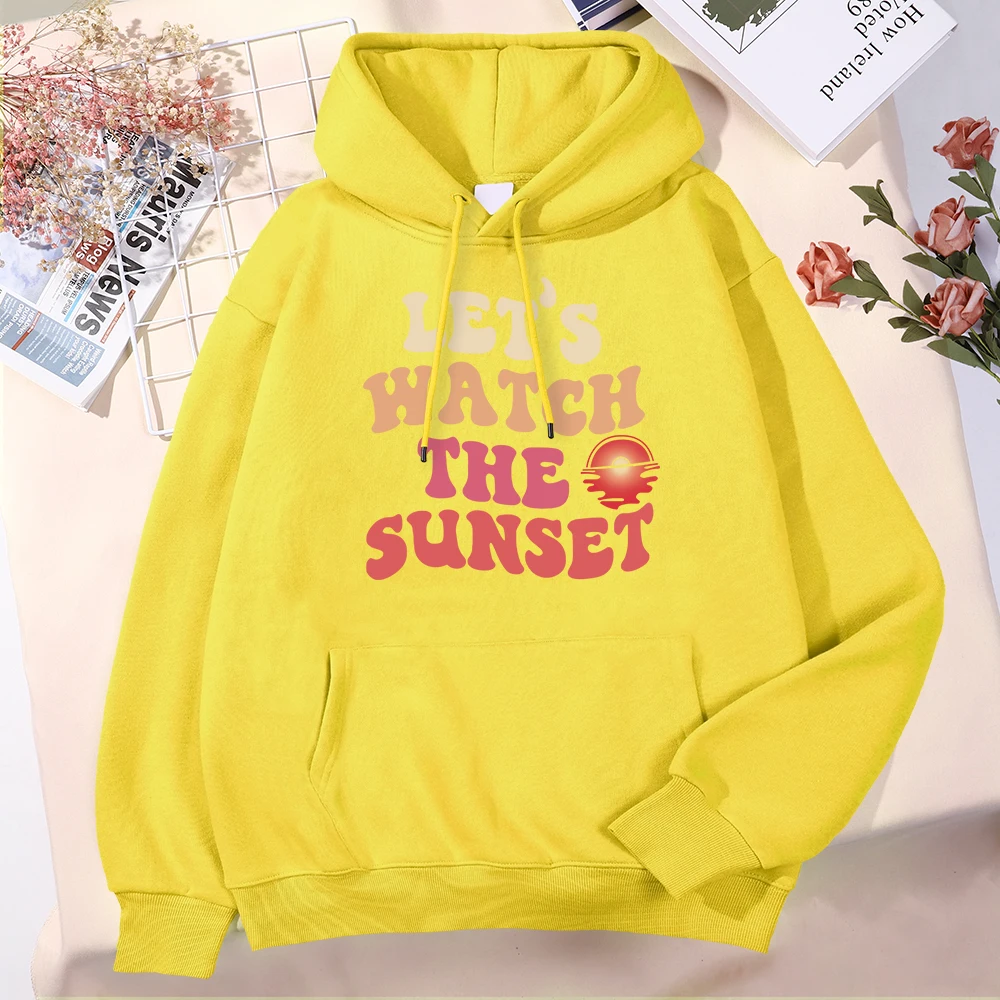 Let'S Watch The Sunset Printed Men Clothes Fleece Oversize Tracksuit Simplicity Quality Hoodies Casual Round Neck Tops For Men