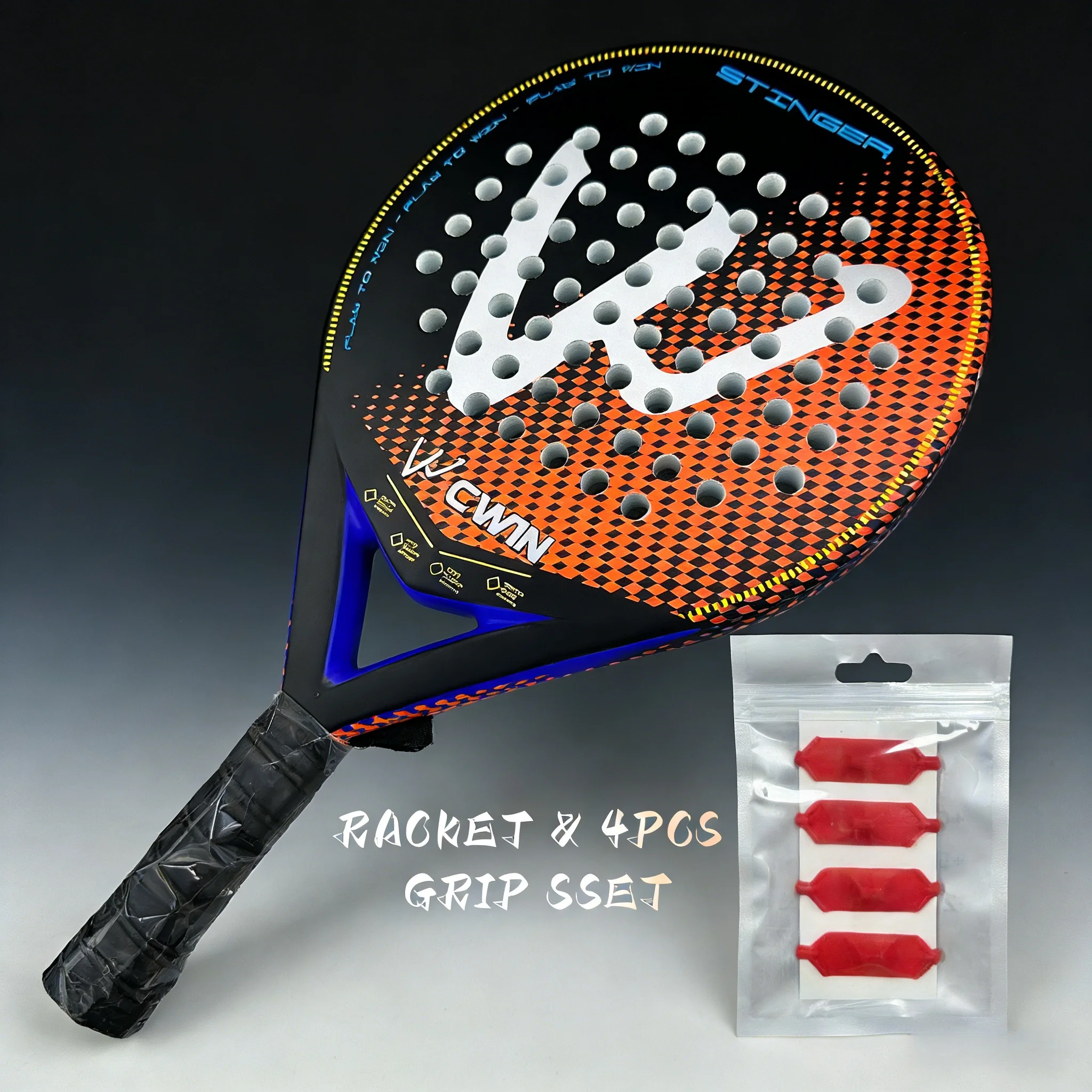 cwin-パデルラケット-4個入り-グリップリングセット-カーボンファイバー-ソフトevaフェイス-大人用-プロフェッショナル-トレーニングラケット-パデルバッグ付き