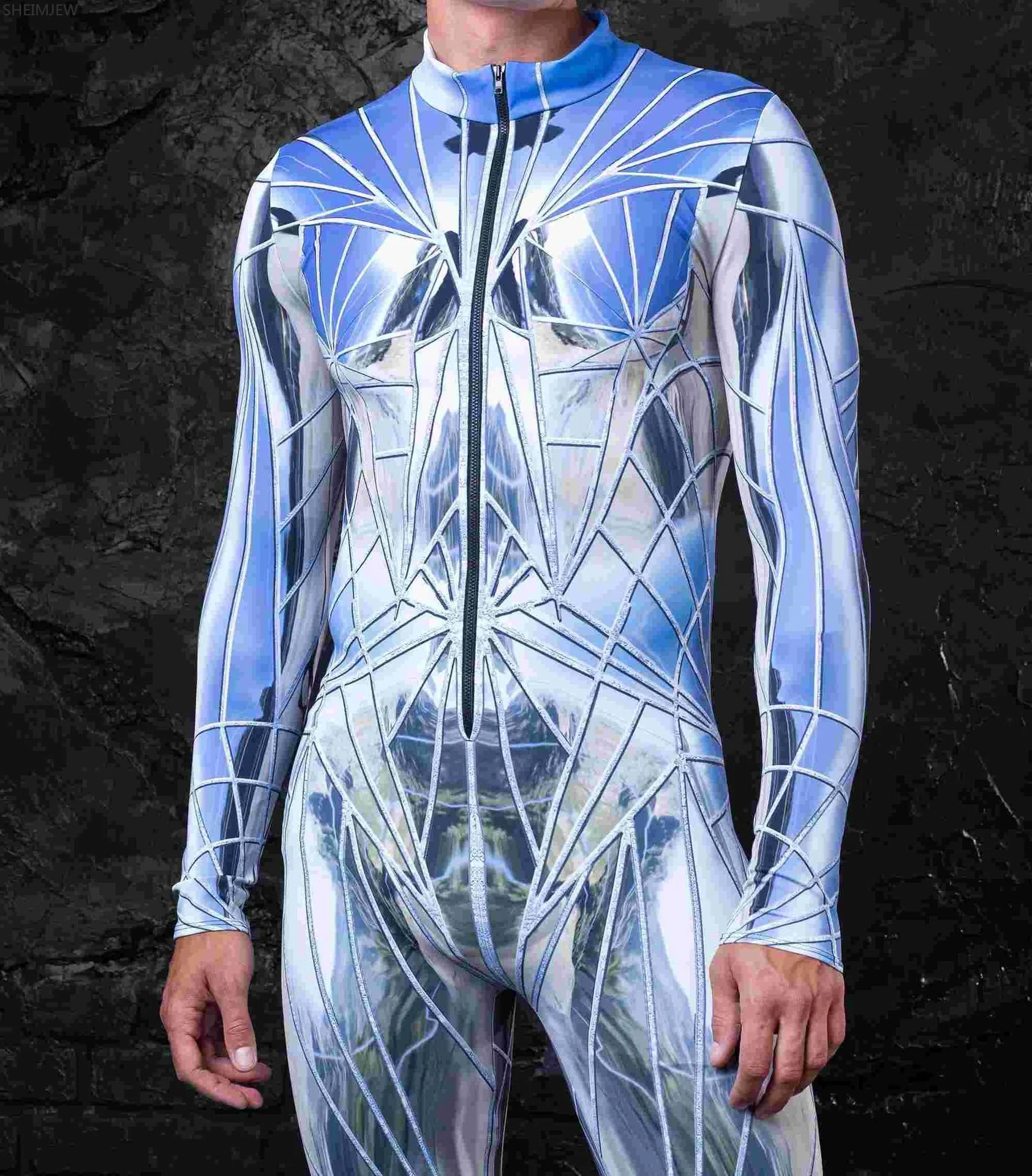 Costume Cosplay uomo bambini cerniera anteriore multicolore Zentai body 3D stampato Carnival Holiday Outfit tute da festa di Halloween