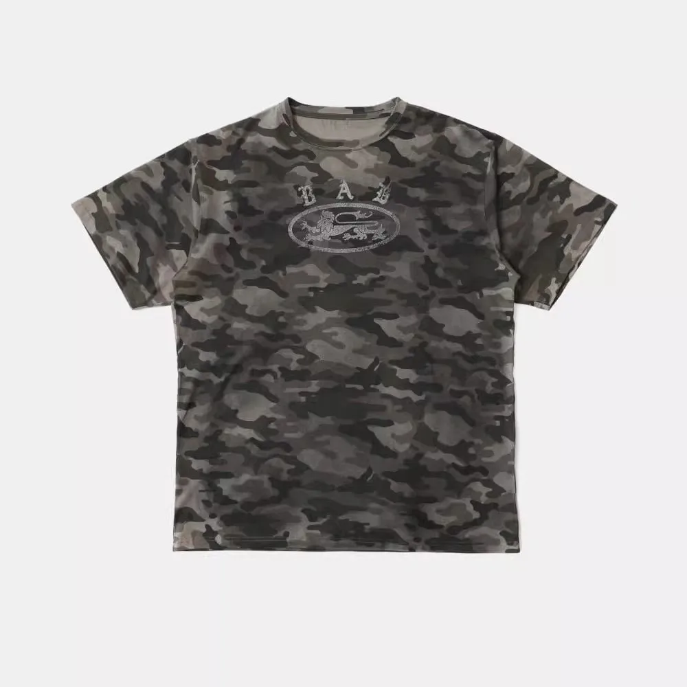 

Retro American Leopard Print Letter ort Sve T-irt ex Street Sle Sexy Camouflage Top Cotton Polyester Blend Summe...