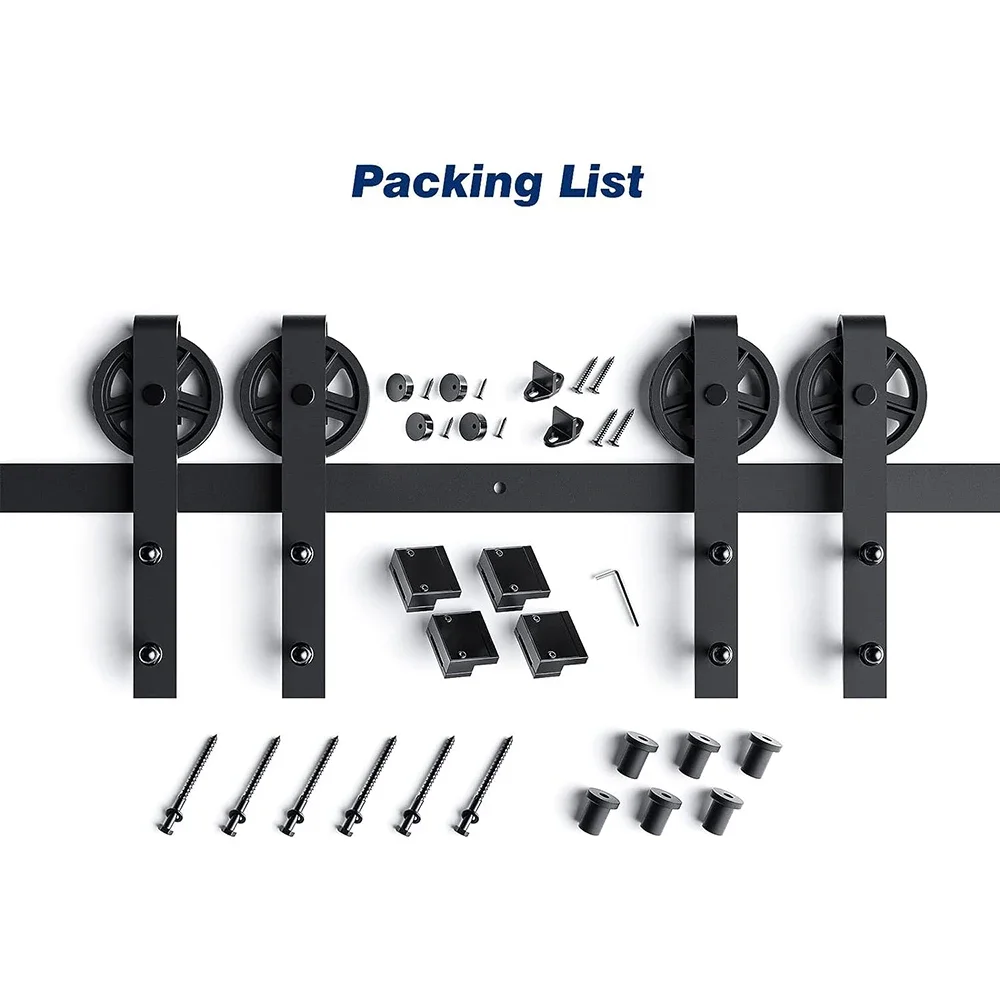 Heavy Duty Sliding Barn Door Hardware Kit with Big-Rollers 8-20FT Black Steel Track Roller Set for Two Door Smoothly