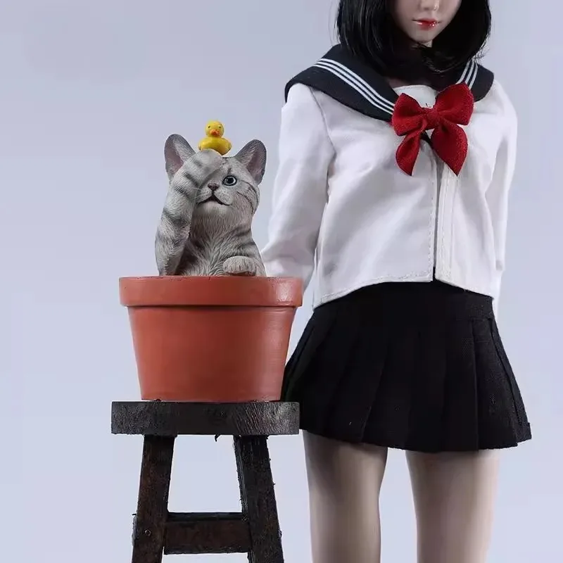 1/6 Schaal Simulatie Hars Leuke Bloempot Kat Meerdere Kleuren Diermodel voor 12 inch Speelgoedfiguren Scène Accessoire Cadeau Verzamelen