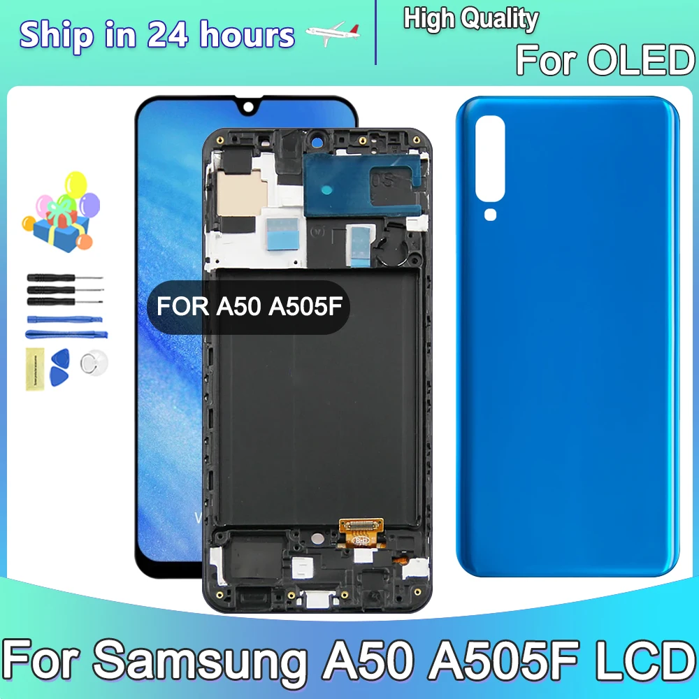 

Super OLED For Samsung A50 SM-A505FN/DS A505F/DS A505 LCD Display Touch Screen Digitizer With Frame For Samsung A50 LCD Screen