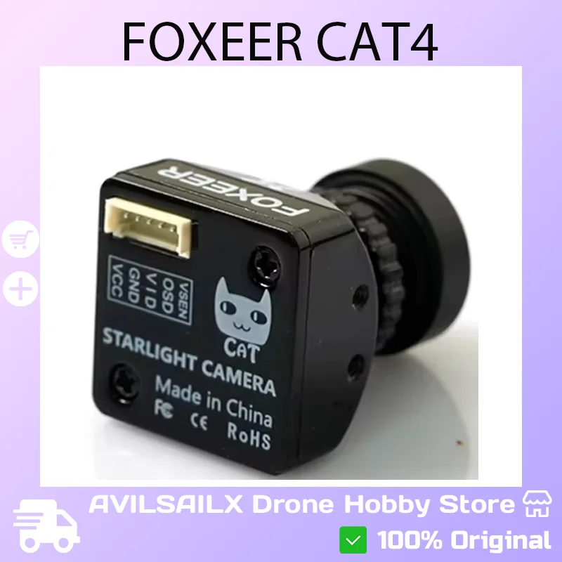 

Mini Micro FPV камера Foxeer CAT4 — датчик звездного света 1200TVL, 0,00001 люкс, низкая освещенность, низкая задержка для гоночных дронов