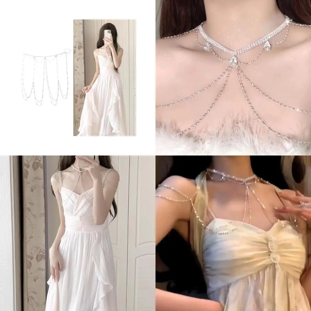 

J78F Light Luxury Diamond Chain Tassels Body Chain Nightclub Fashion Shining Cool Girls Bride Off Shoulder Chain Accessories