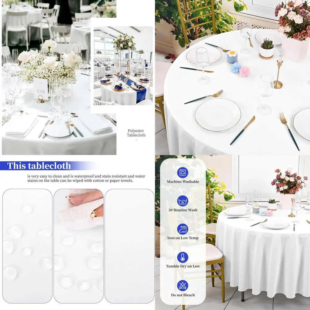 Круглая водонепроницаемая скатерть из полиэстера 90, белая пятностойкая крышка для вечеринок и свадеб