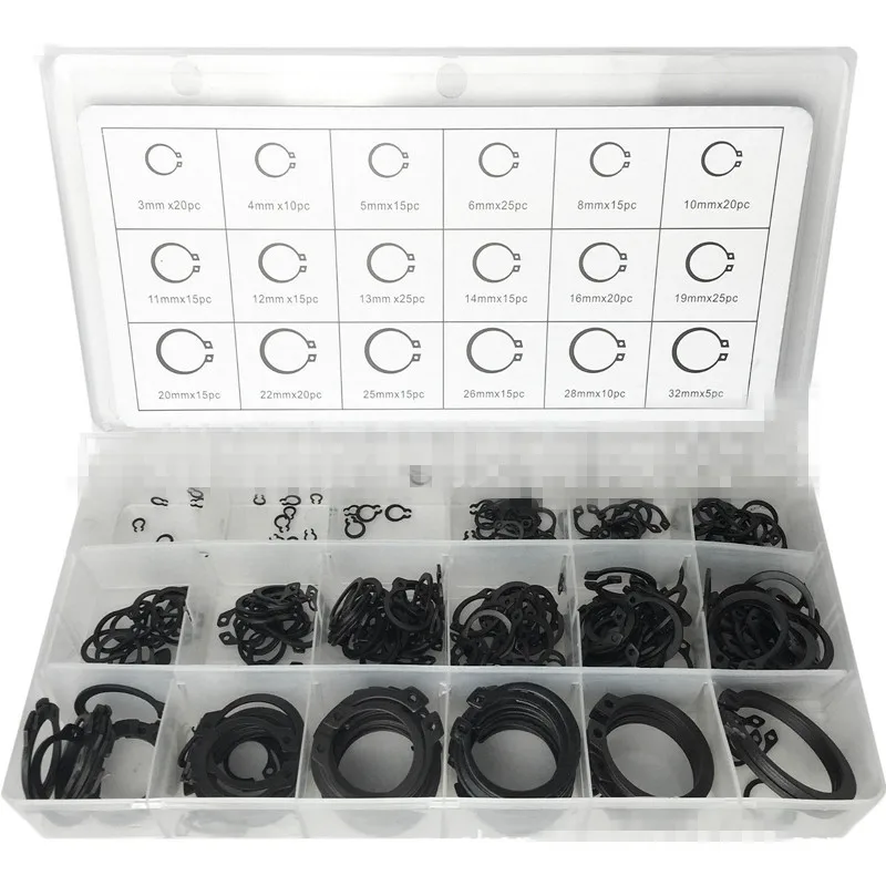 300 Pcs Circlip Set External Black C-type Snap Ring Opening Ring for Elastic Shaft Retaining Ring