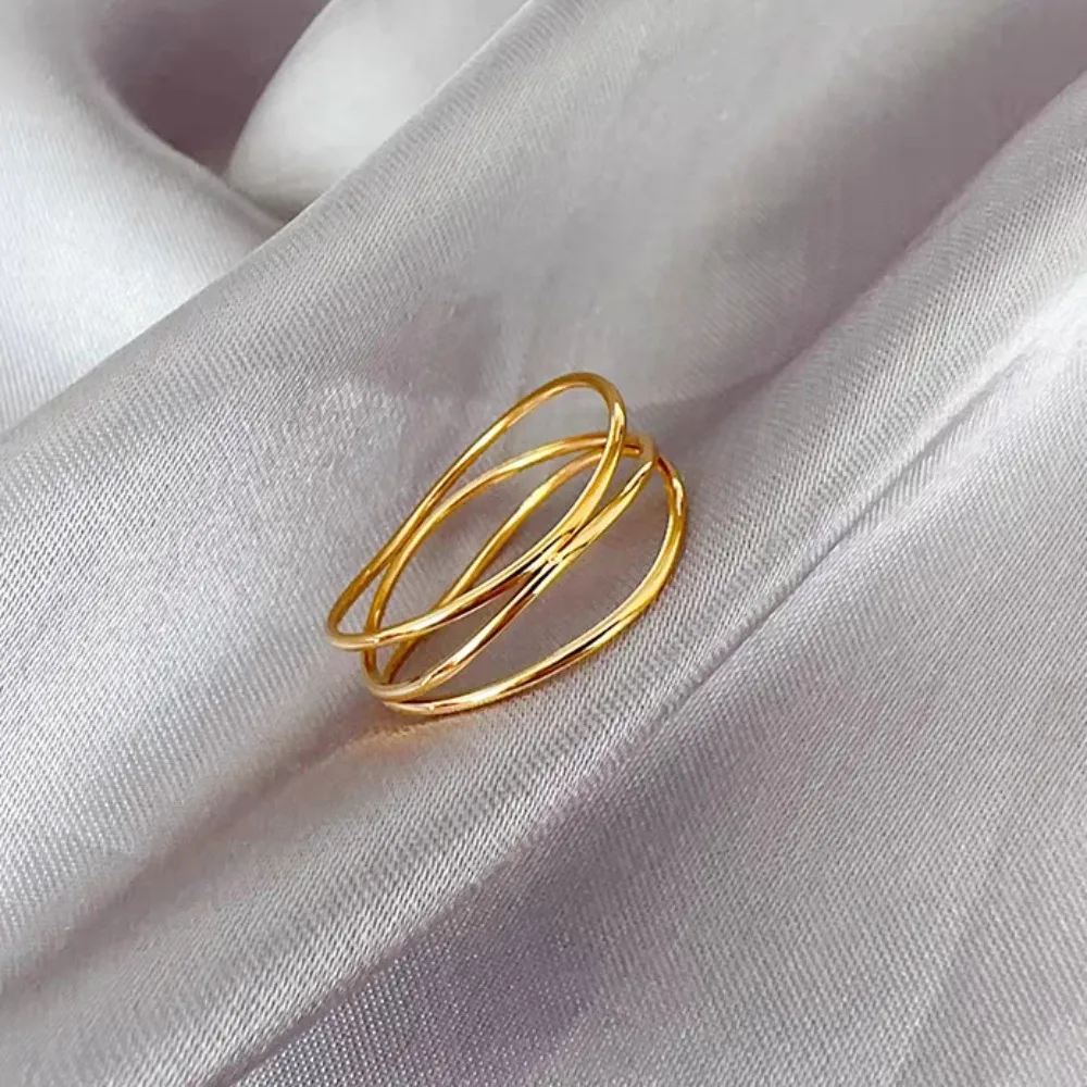 Fashion Minimalism Three-layer Geometry Line Plain Circle Rings for Women Stainless Steel Finger Jewelry Accessory Does Not Fade