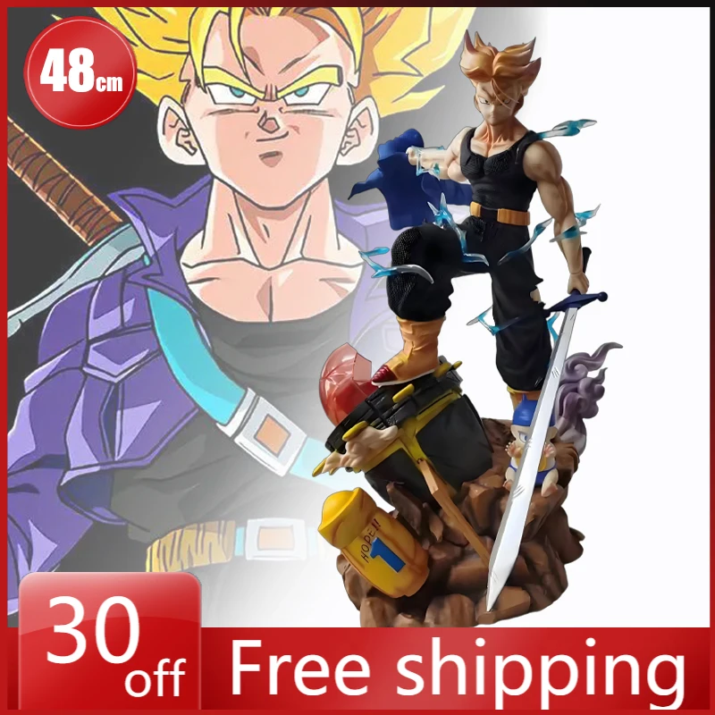 

48cm Dragon Ball Figure Time Machine Future Trunks Three Heads Replaceable Extremely Large Anime Model Desktop Ornaments Toys