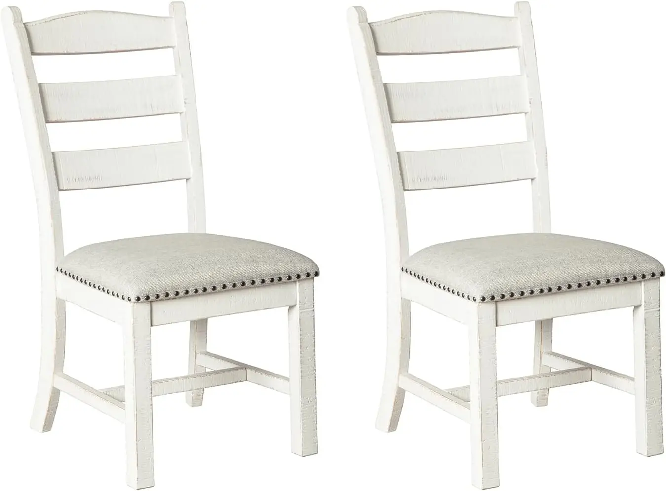 Farmhouse Dining Room Fabric Whitewash Chairs, Nailhead Trim, Solid Wood, 2 Count