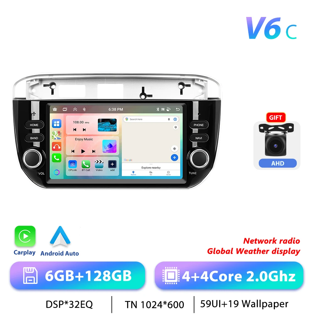 Podofo CarPlay Android Radio Voor Fiat Punto 2010-2016 Linea 2012-2015 Auto Intelligent Systeem 2din GPS Stereo WiFi RDS Autoradio