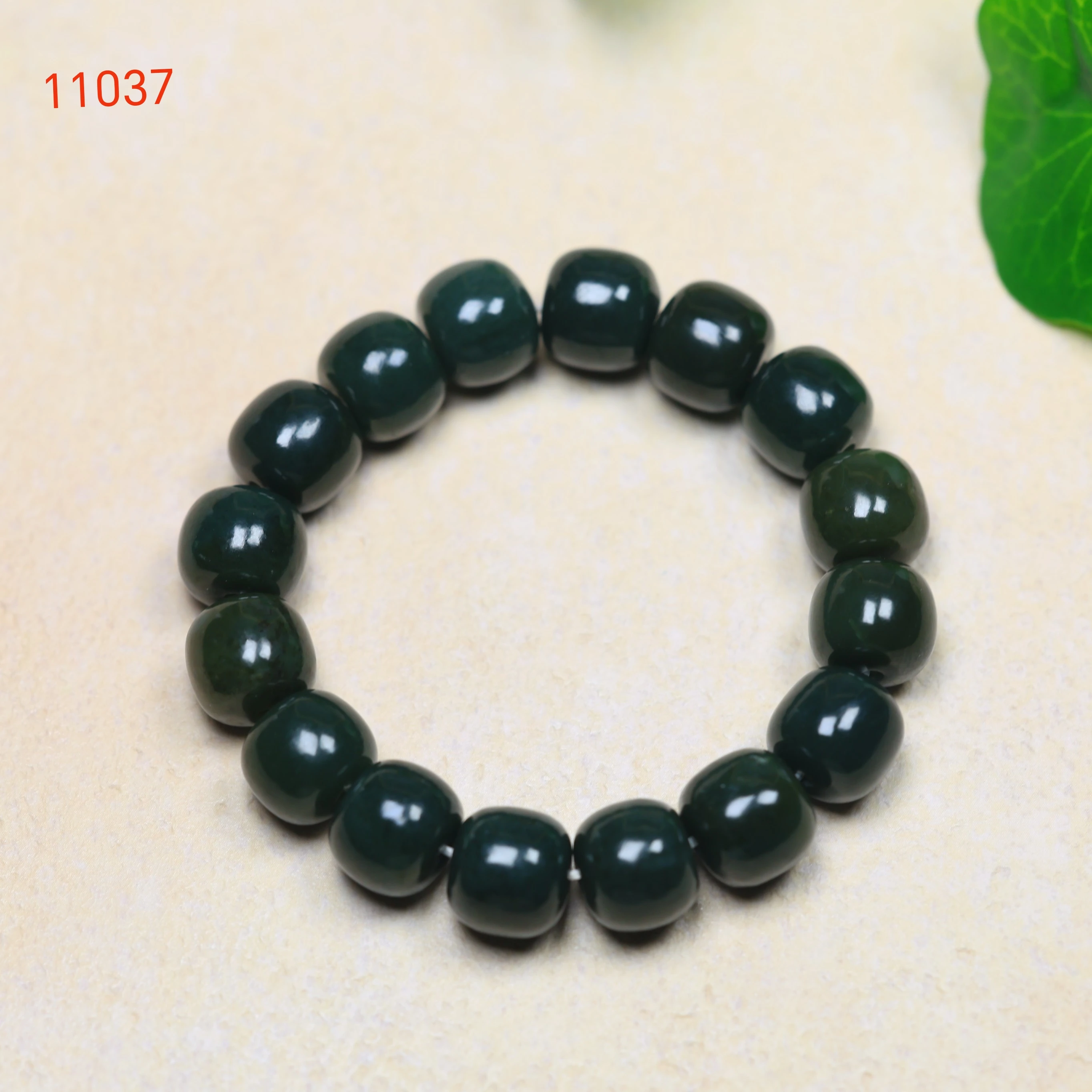 Barrel Jade Bead Bracelet Unisex Handmade Elastic Stretch Bracelet Smooth Polished Drum Beads Gemstone Beaded Wrist Jewelry Gift