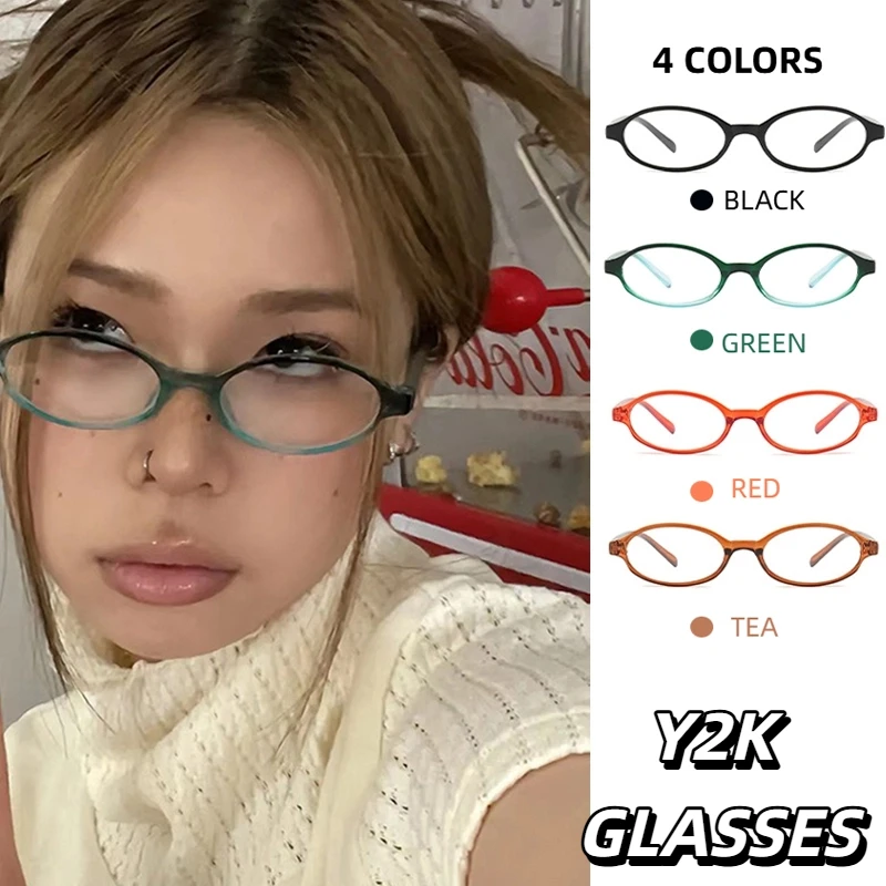 Retro Y2K Oval Rahmen Gläser Tragbare Blau Licht Blockieren Frauen Brillen Cosplay Kleine Rahmen Brillen