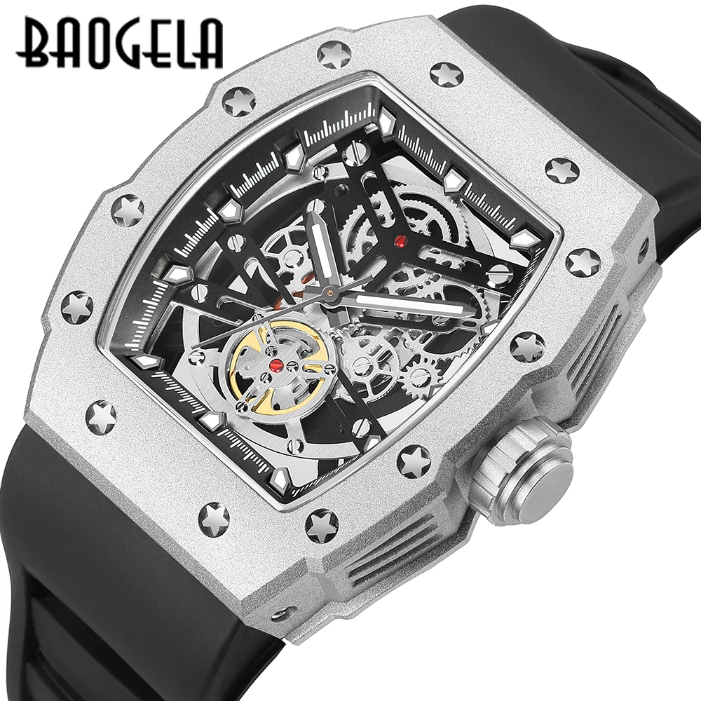 BAOGELA Top Brand Watches for Men Fashion Sport Waterproof Mechanical Wind Watch 50Bar Casual Stainless Watch Japan Reloj Hombre