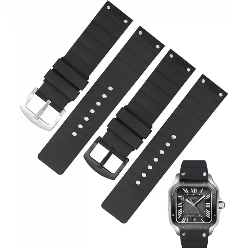 

For Cartier Santos 100 Rubber black high quality Watch Strap Men's Women's Silicone accessories bracelet 23mm