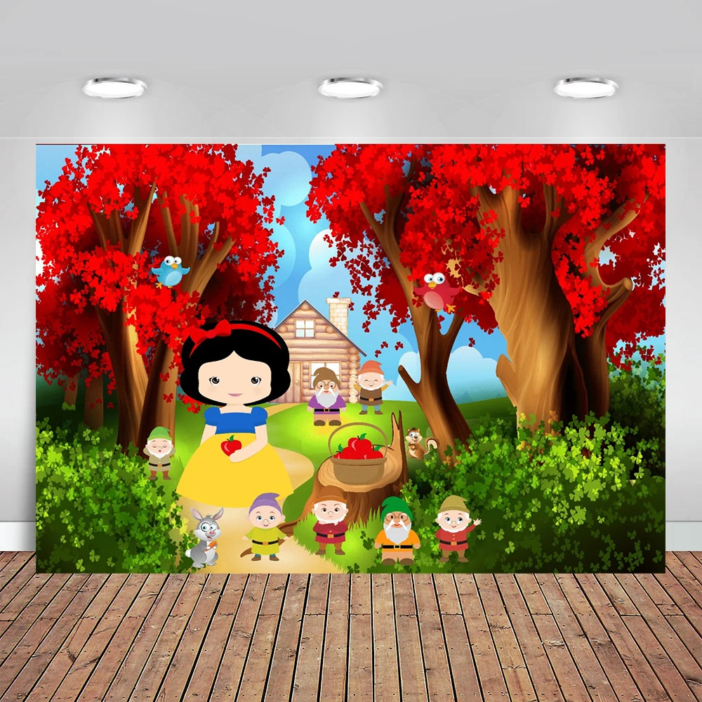 

Snow White Tapestry Background Birthday Party Supplies Baby Shower Banner Kid Faovr Cute Girl Room Decoration Customize Backdrop