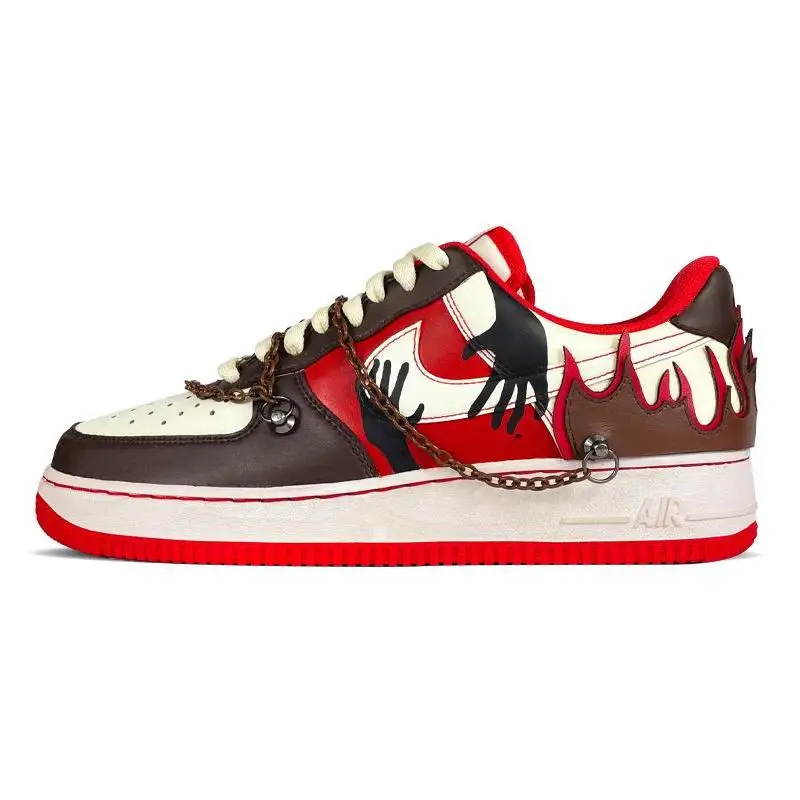 

[На заказ пламенно-коричнево-красный для мужчин и женщин] Покрытие Nike Air Force 1 Air Force 1, теплые низкие туфли для скейтборда унисекс