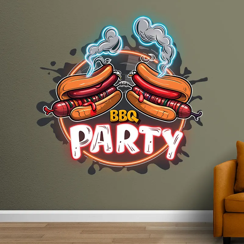 Barbecue Party Free Shipping Custom Neon Sign, BBQ Restaurant LED Acrylic Sign Decor, Manufacturer Illuminated Light