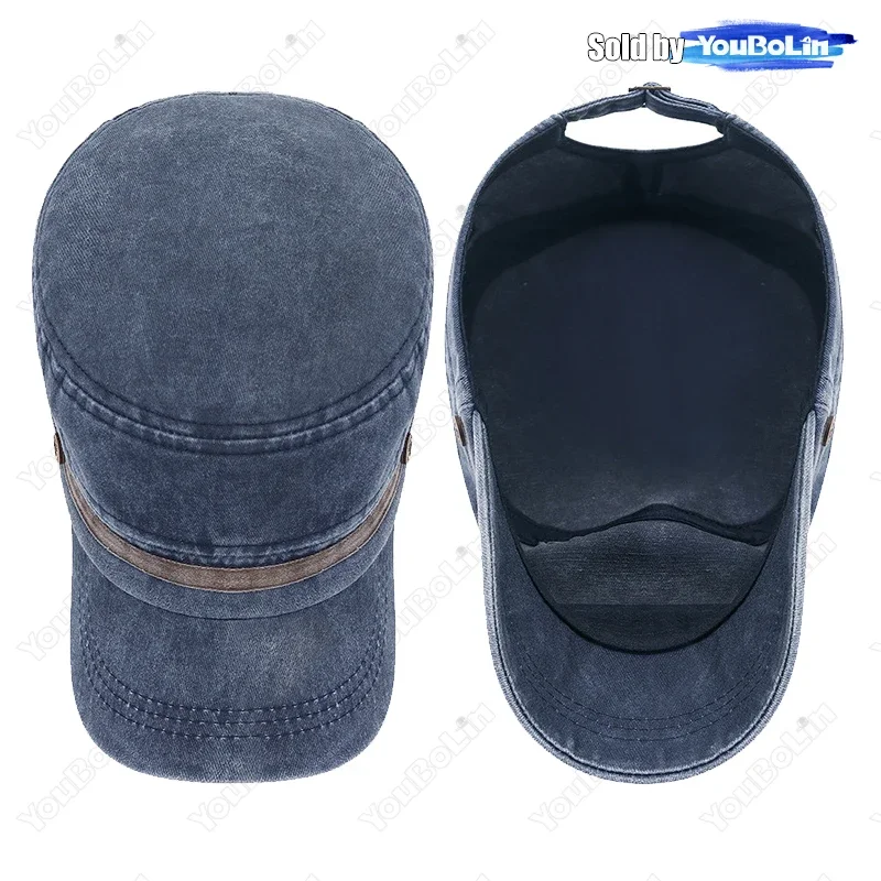 세탁 모자, 낡은 면 플랫 모자, 면 통기성 단추 모자, 중년 및 젊은 아빠 야외용 모자